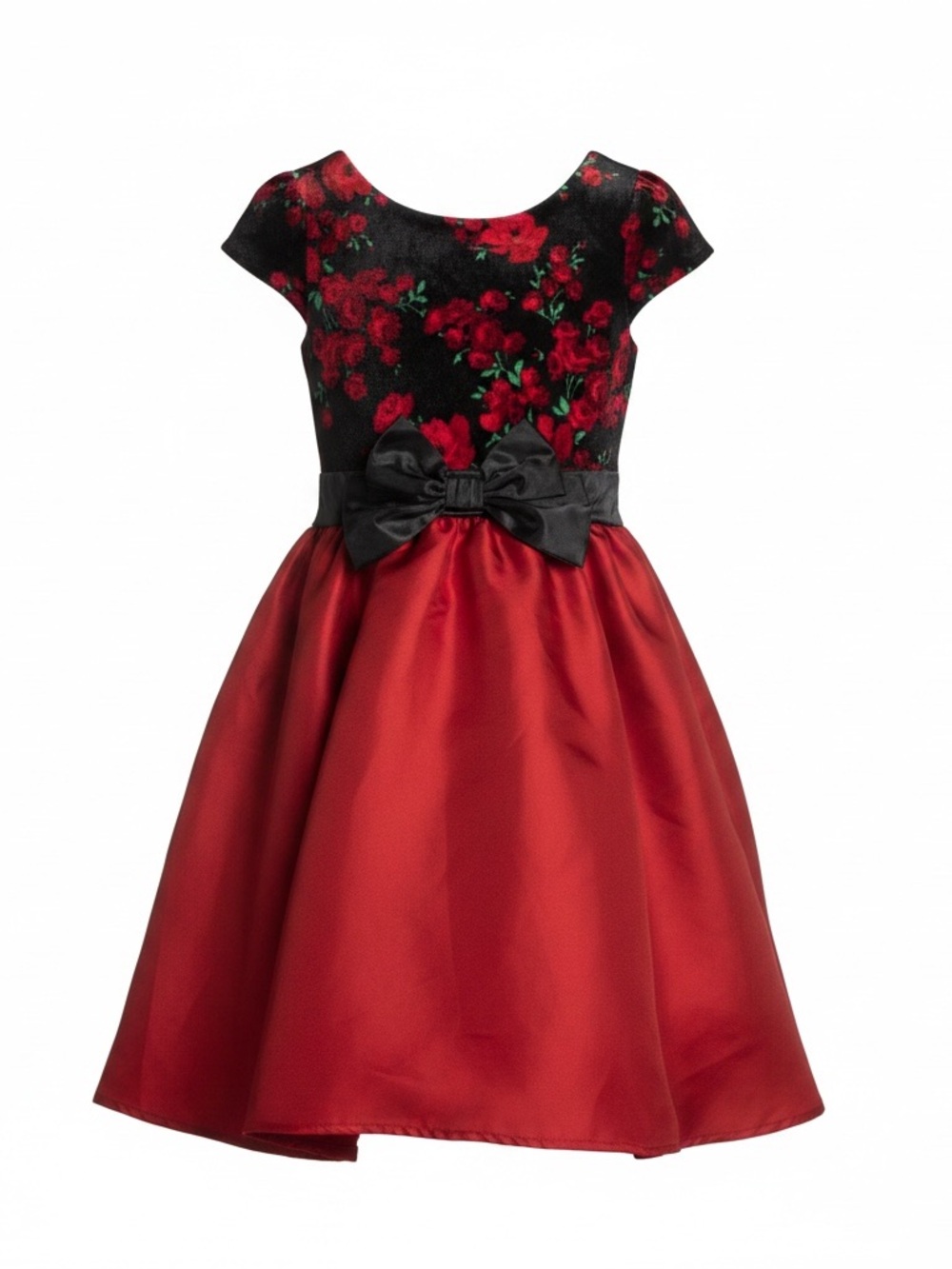 The Children's Place Red and Black Floral Satin Dress with Bow